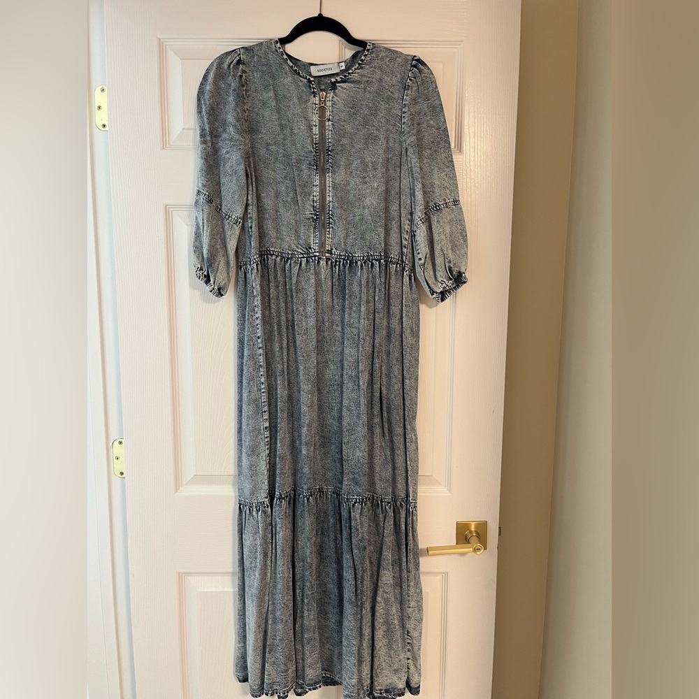 Acid denim wash maxi dress.
